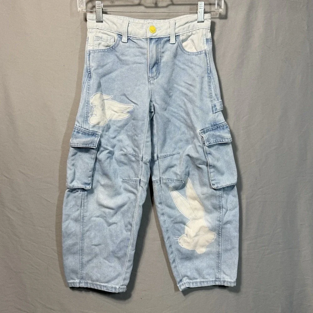 Looney Tunes Girl Barrel Jeans Sz 8 Tweety Bugs Bunny Lola Carpenter Cargo Pants